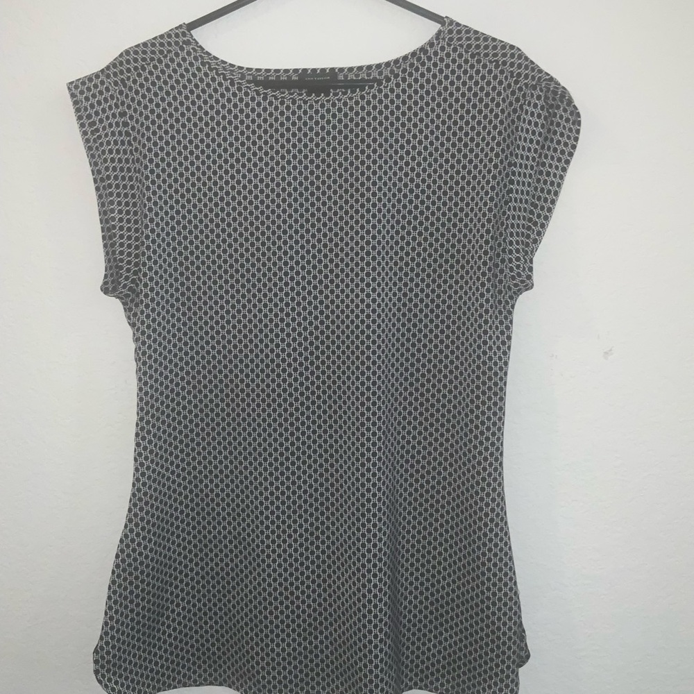 Ann Taylor Geometric Blouse Black White Stretch Work Office Top XS